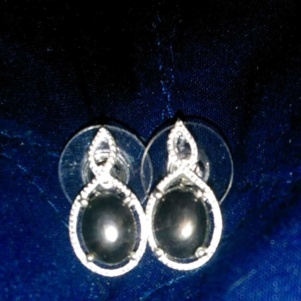 NEW ✨ Gorgeous Black Sapphire Style Halo Drop Earrings QVC Elegance ✨